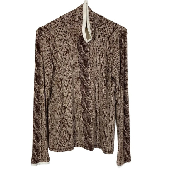 Worth Cableknit Print Pullover Turtleneck Top Womens Size Medium Brown Mockneck - Picture 10 of 10